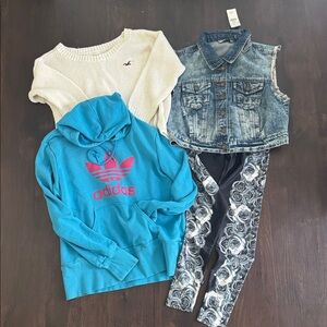 KIDS BUNDLE SET ADIDAS HOODIE SWEATSHIRT HOLLISTER SWEATER DENIM VEST LEGFINGS